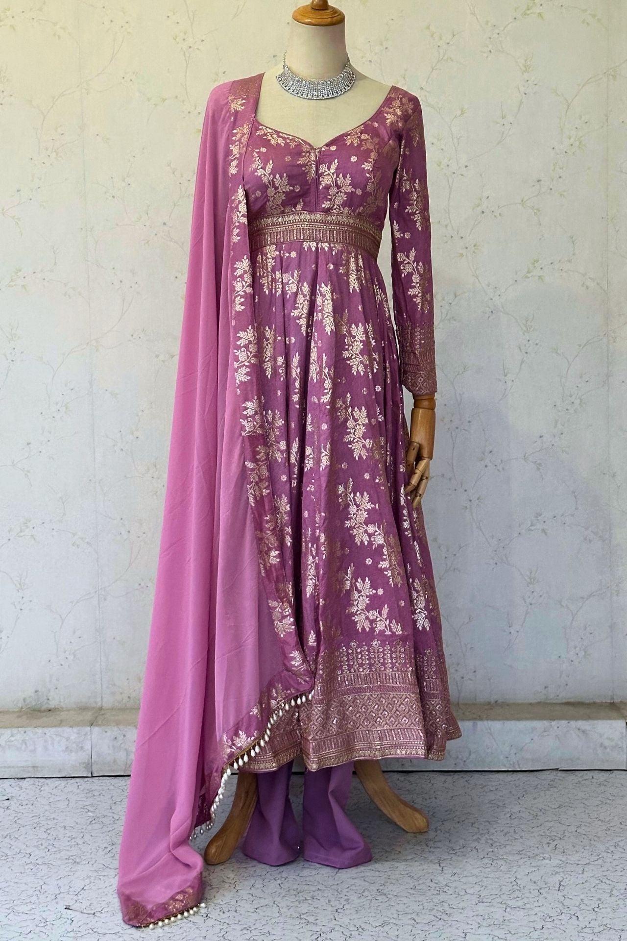 Light Purple Dolasilk anarkali Set - Boutique Nepal