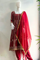 Maroon Anarkali Set With Gold Embrodery - Boutique Nepal