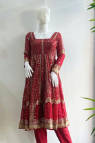 Maroon Anarkali Set With Gold Embrodery - Boutique Nepal