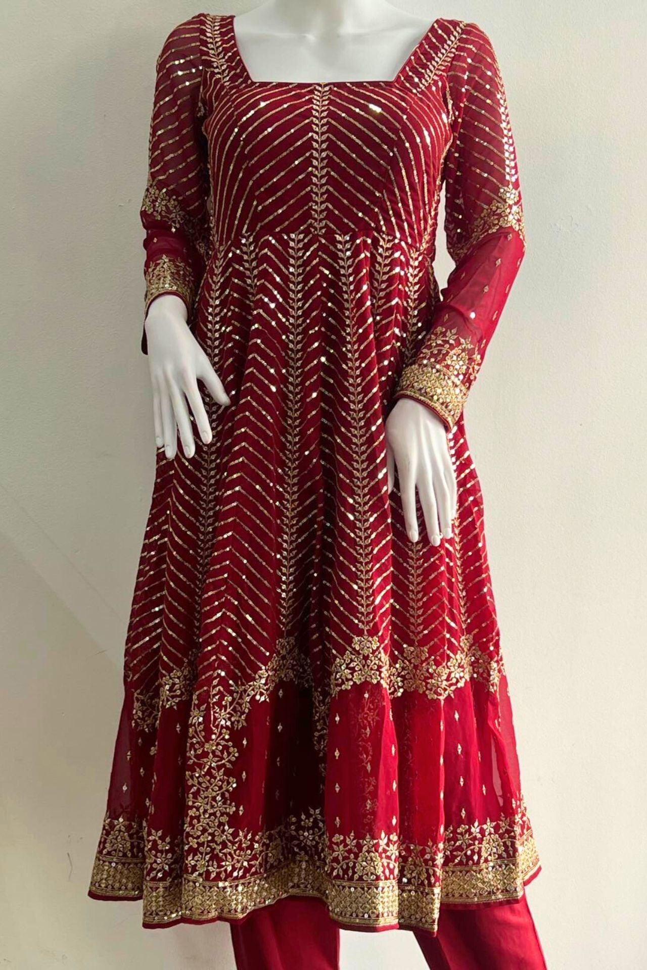 Maroon Anarkali Set With Gold Embrodery - Boutique Nepal