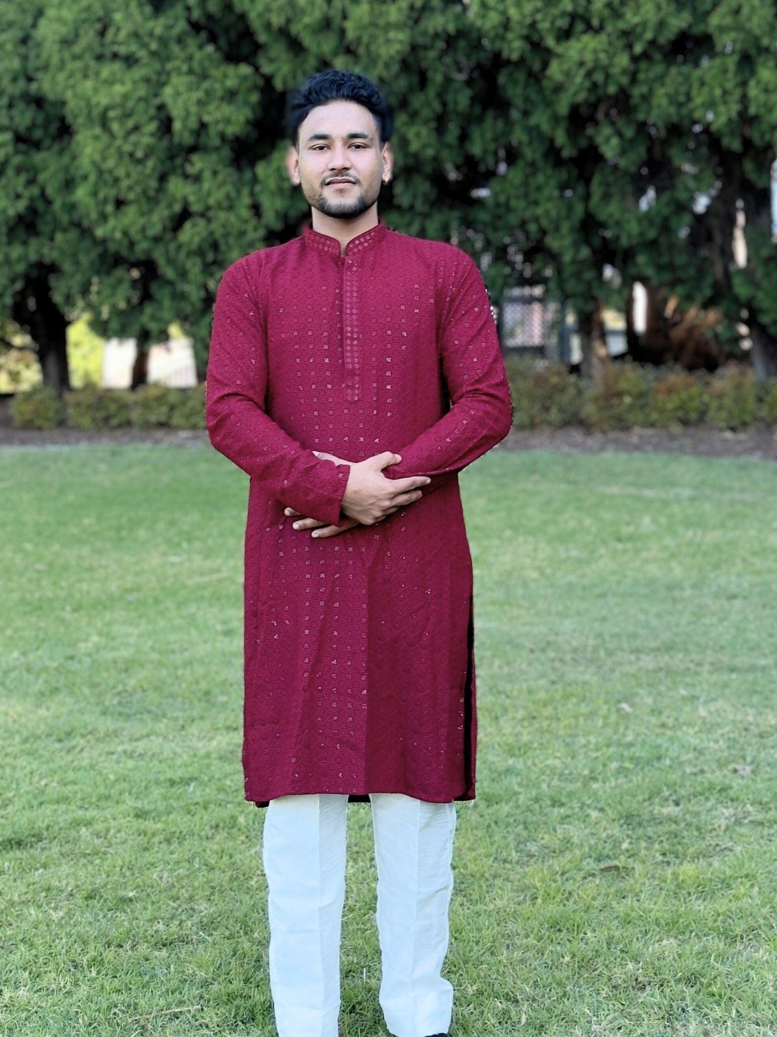 Maroon Chikankari Kurta Set - Boutique Nepal