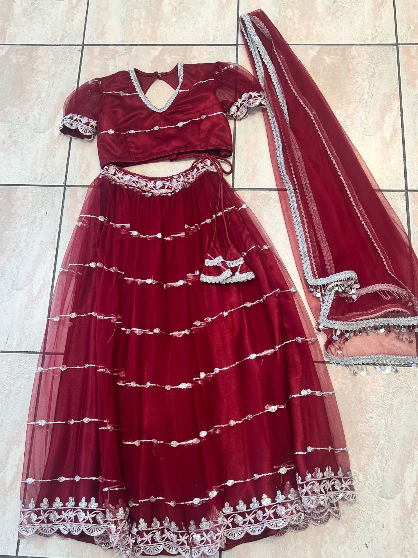 Maroon Kids Lehenga Set for 8-10 years - Boutique Nepal