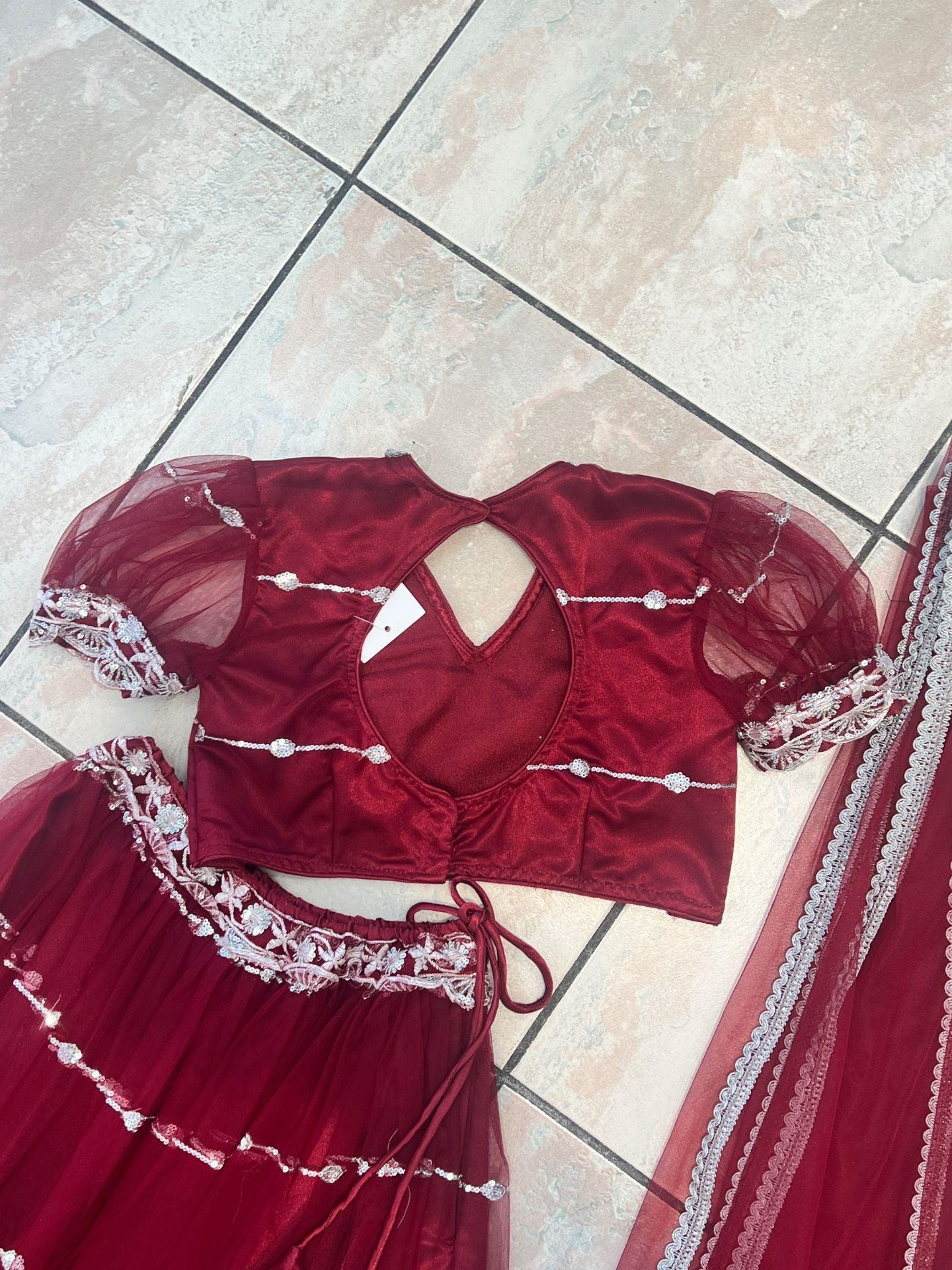 Maroon Kids Lehenga Set for 8-10 years - Boutique Nepal