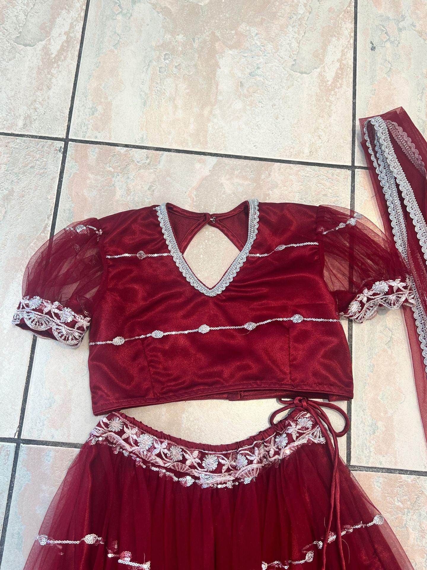 Maroon Kids Lehenga Set for 8-10 years - Boutique Nepal