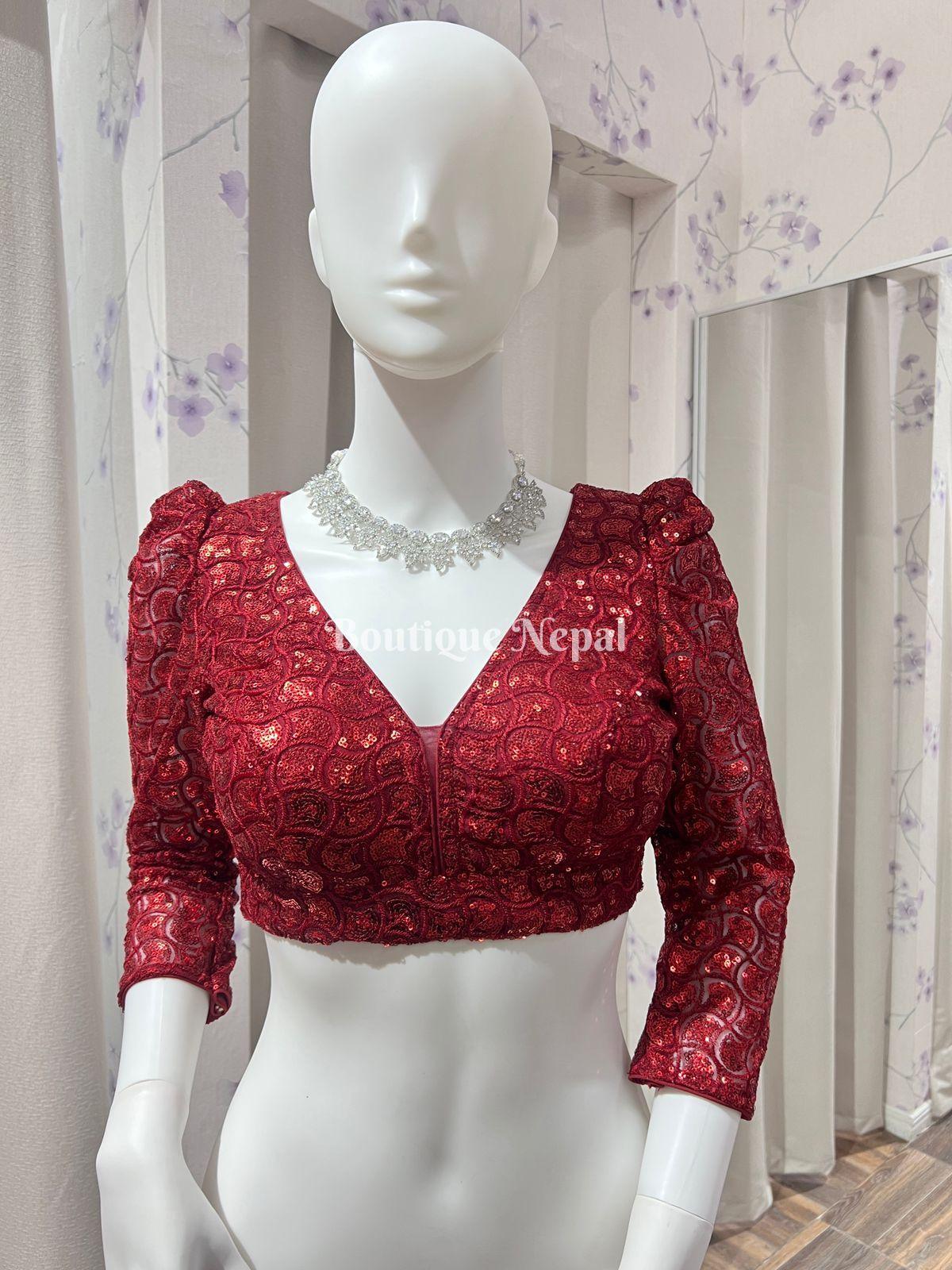 Maroon Sequence Blouse - Boutique Nepal