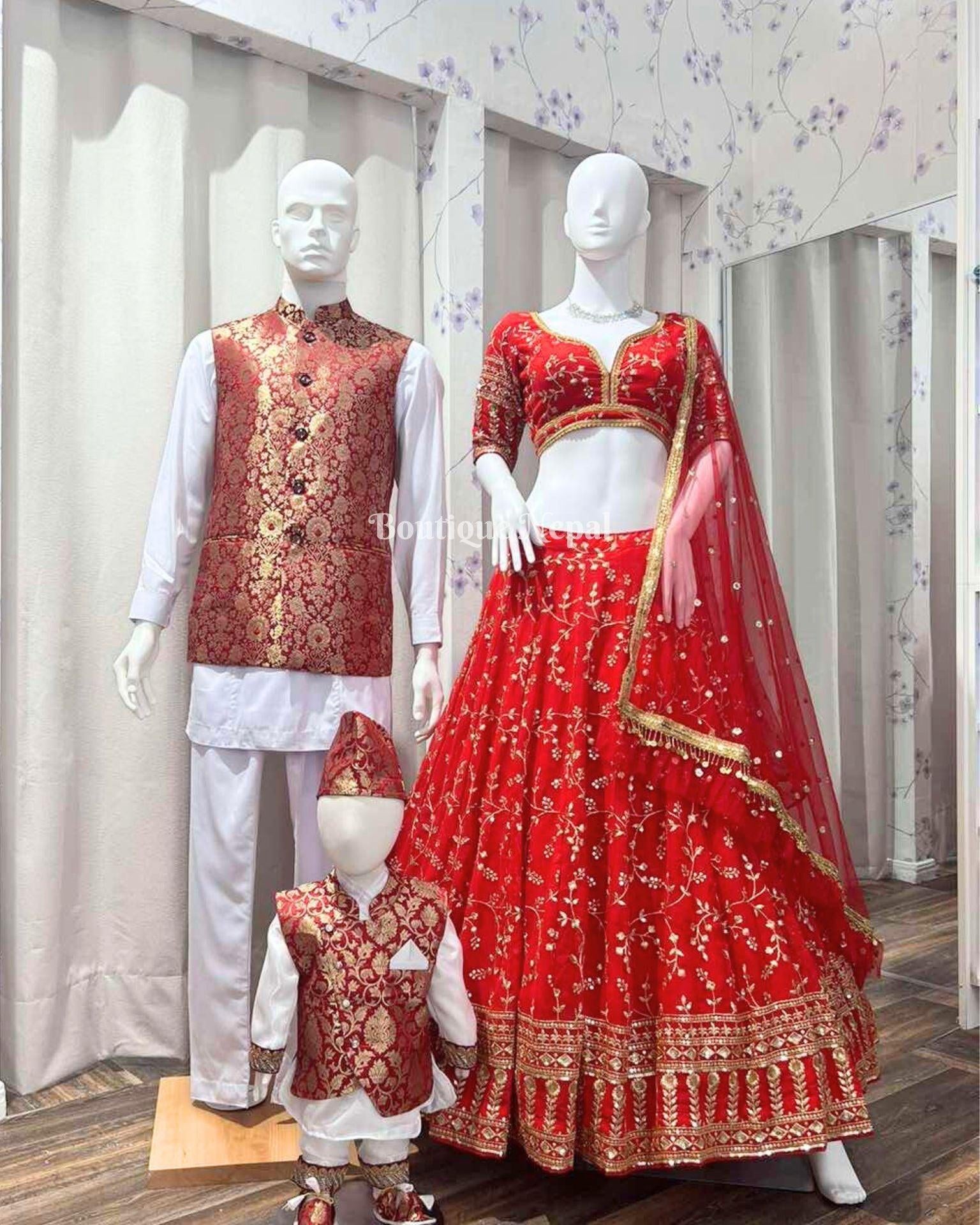 Matching Family Set In Red - Boutique Nepal Au