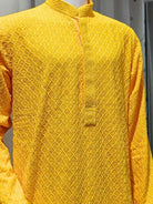 MEN'S KURTA Set CHIKANKARI WORK Yellow - Boutique Nepal