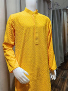 MEN'S KURTA Set CHIKANKARI WORK Yellow - Boutique Nepal