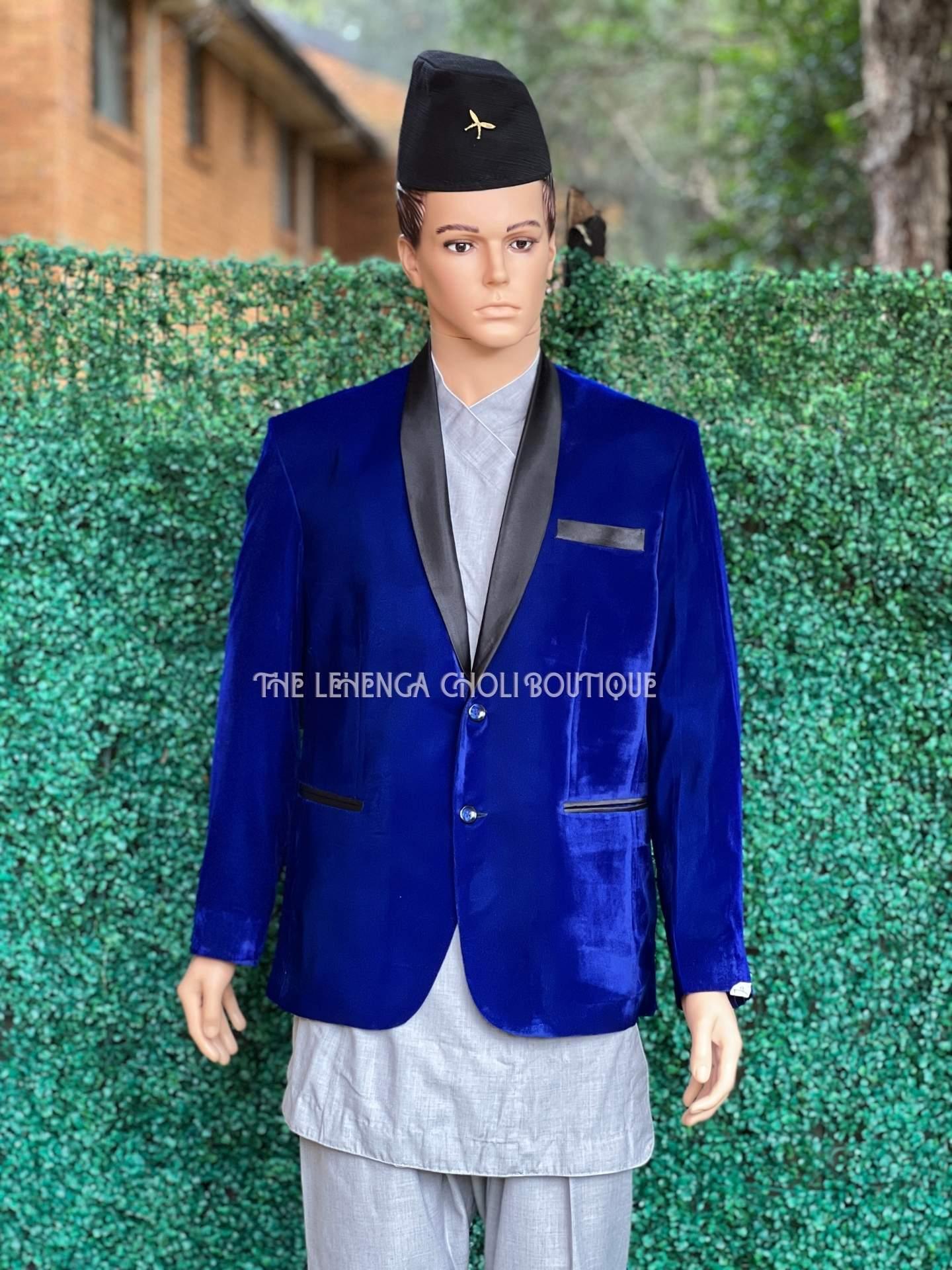 Men's Velvet Blazer In Blue - Boutique Nepal