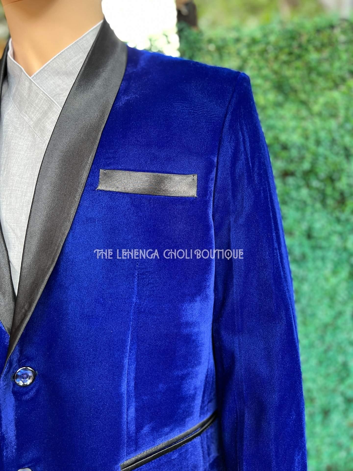 Men's Velvet Blazer In Blue - Boutique Nepal