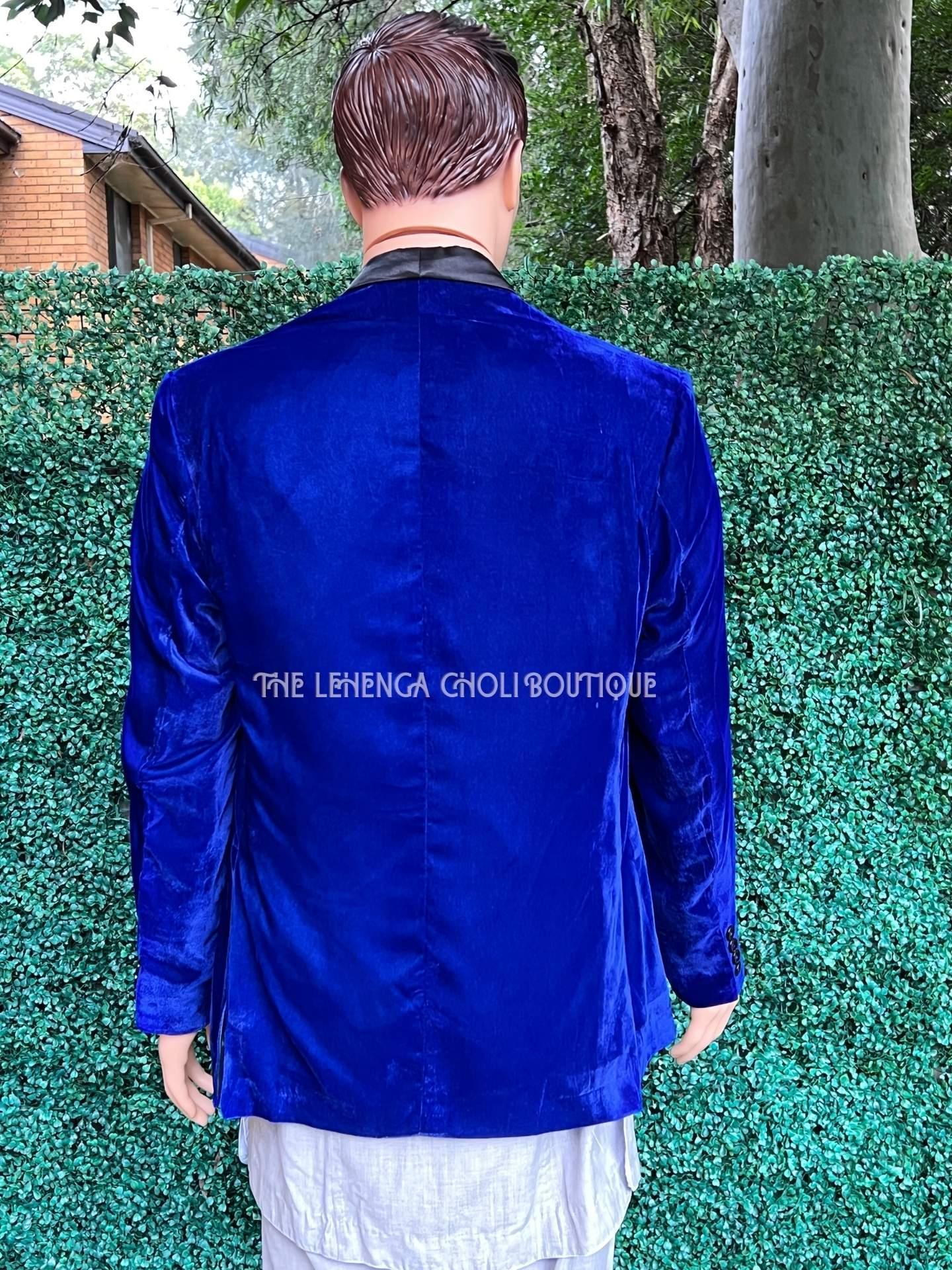 Men's Velvet Blazer In Blue - Boutique Nepal Au