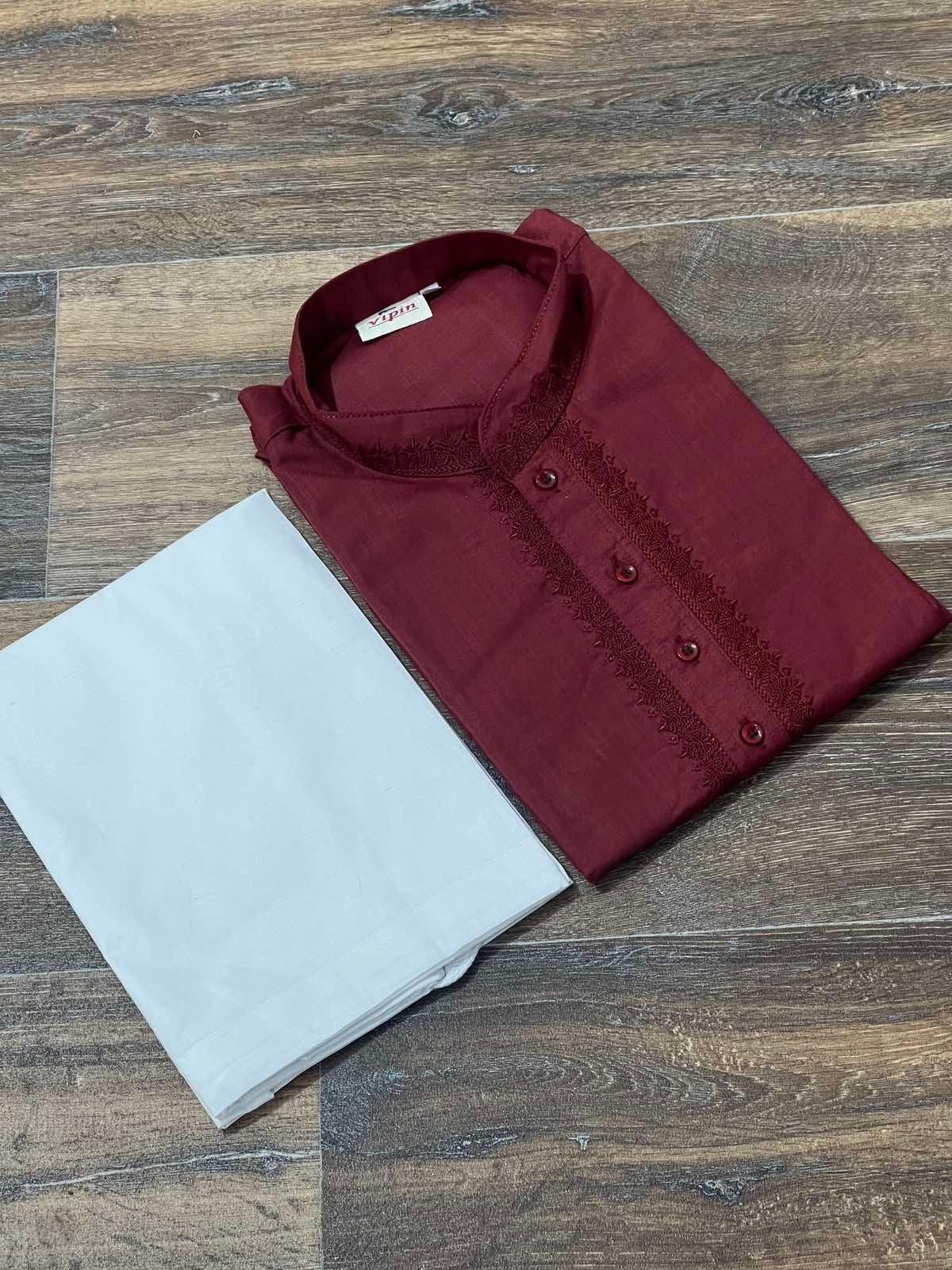 Mens Cotton Kurta In Maroon Size 36 - Boutique Nepal