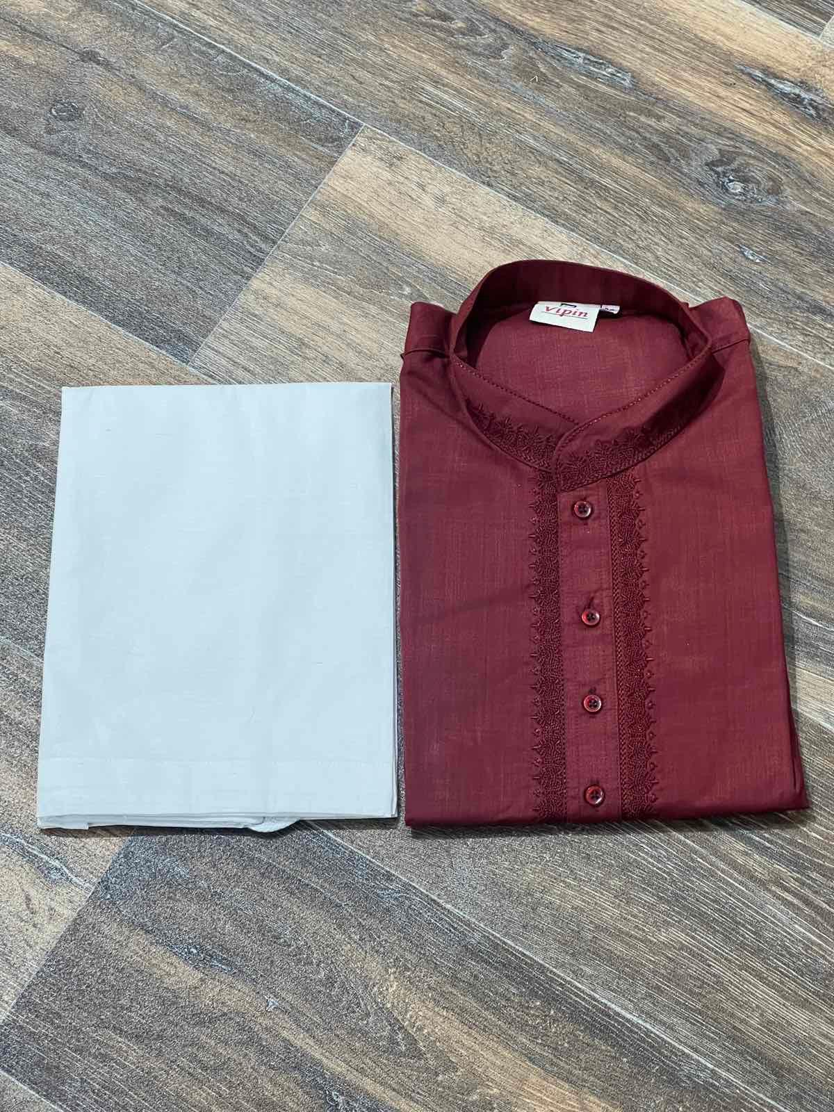 Mens Cotton Kurta In Maroon Size 38 - Boutique Nepal