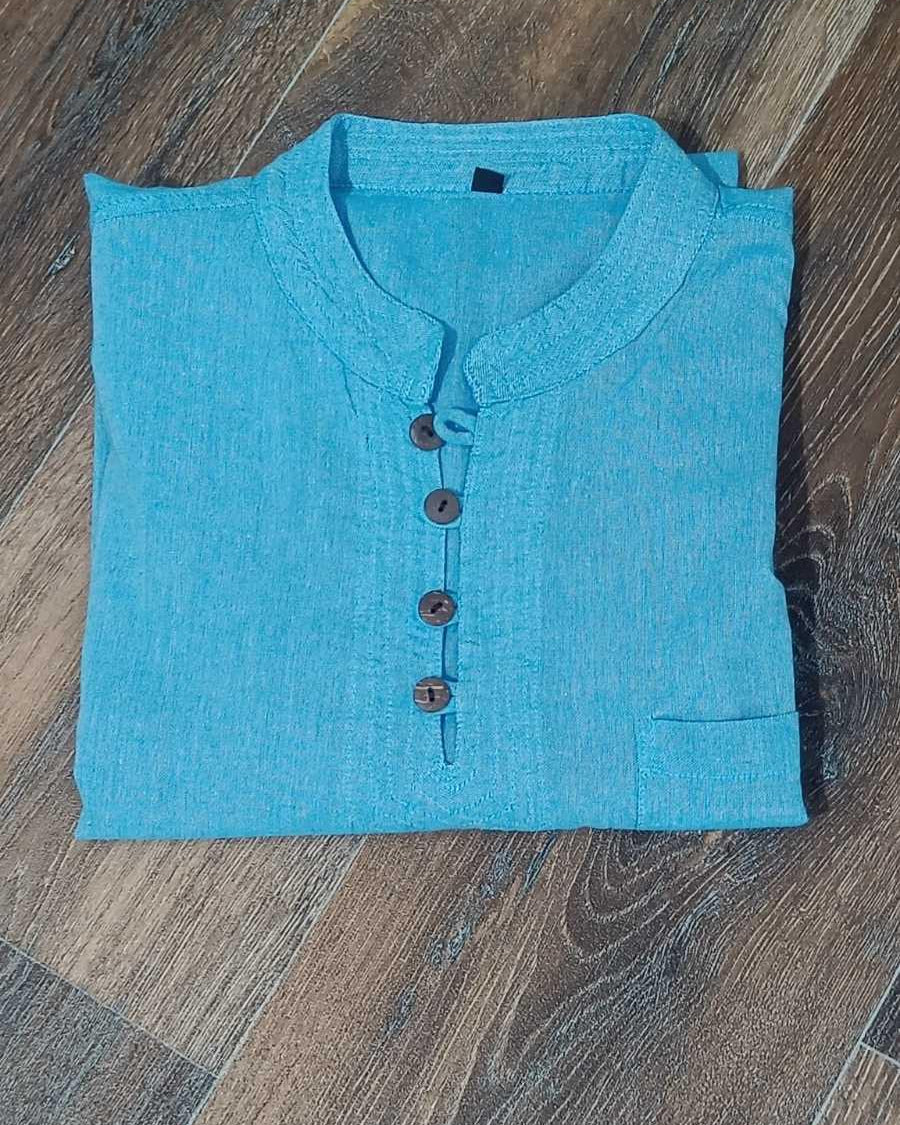 Mens Cotton Top in Red Sky Blue - Boutique Nepal