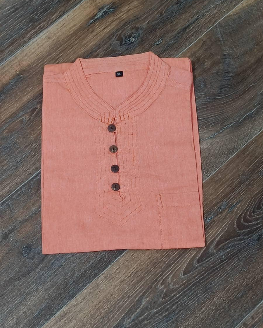 Mens Cotton Top in Salmon Pink - Boutique Nepal