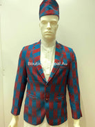 Mens Dhaka Blazer In red and Blue - Boutique Nepal