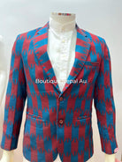 Mens Dhaka Blazer In red and Blue - Boutique Nepal