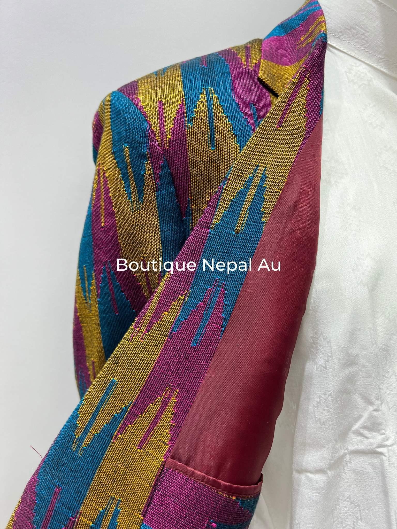 Mens Dhaka Blazer In Red and Yellow - Boutique Nepal Au