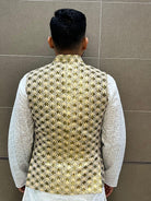 Mens Dhaka Waitcoat In Gold - Boutique Nepal