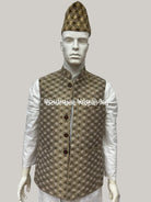 Mens Dhaka Waitcoat In Gold - Boutique Nepal