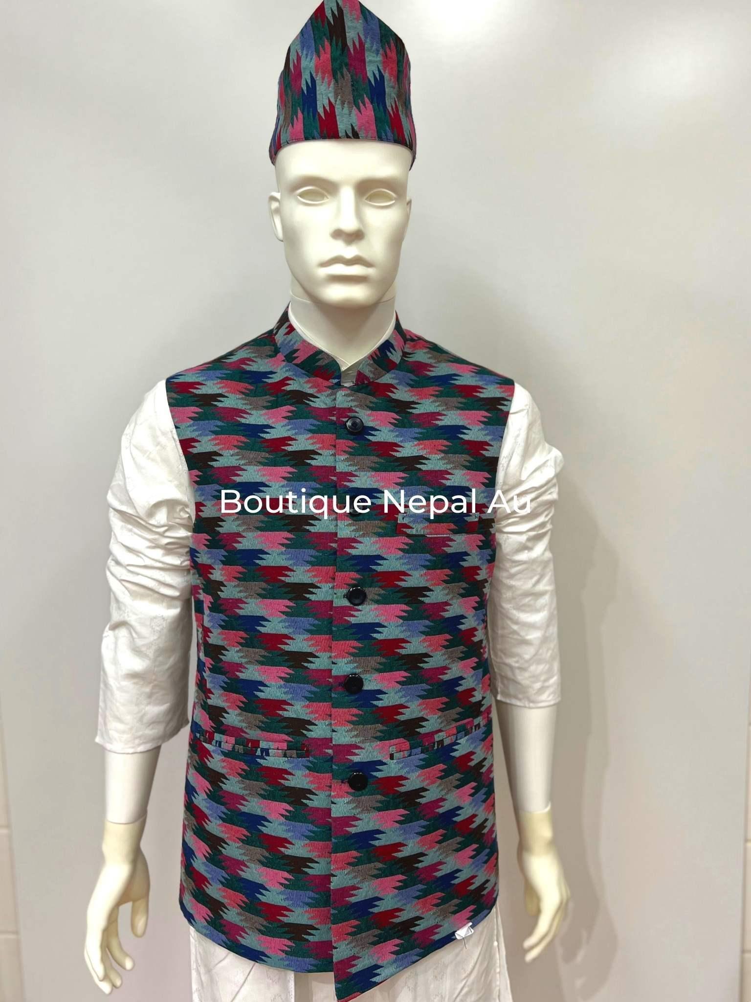 Mens Dhaka Waitcoat Mix Color - Boutique Nepal