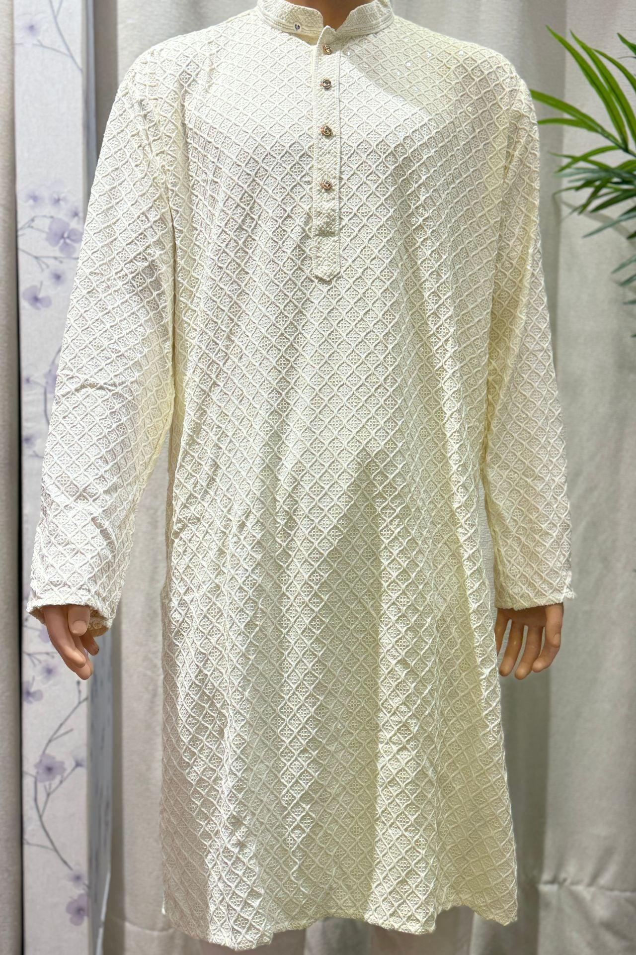 Mens Kurta Chikan Work - Boutique Nepal