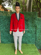 Mens Velvet Blazer In Red - Boutique Nepal