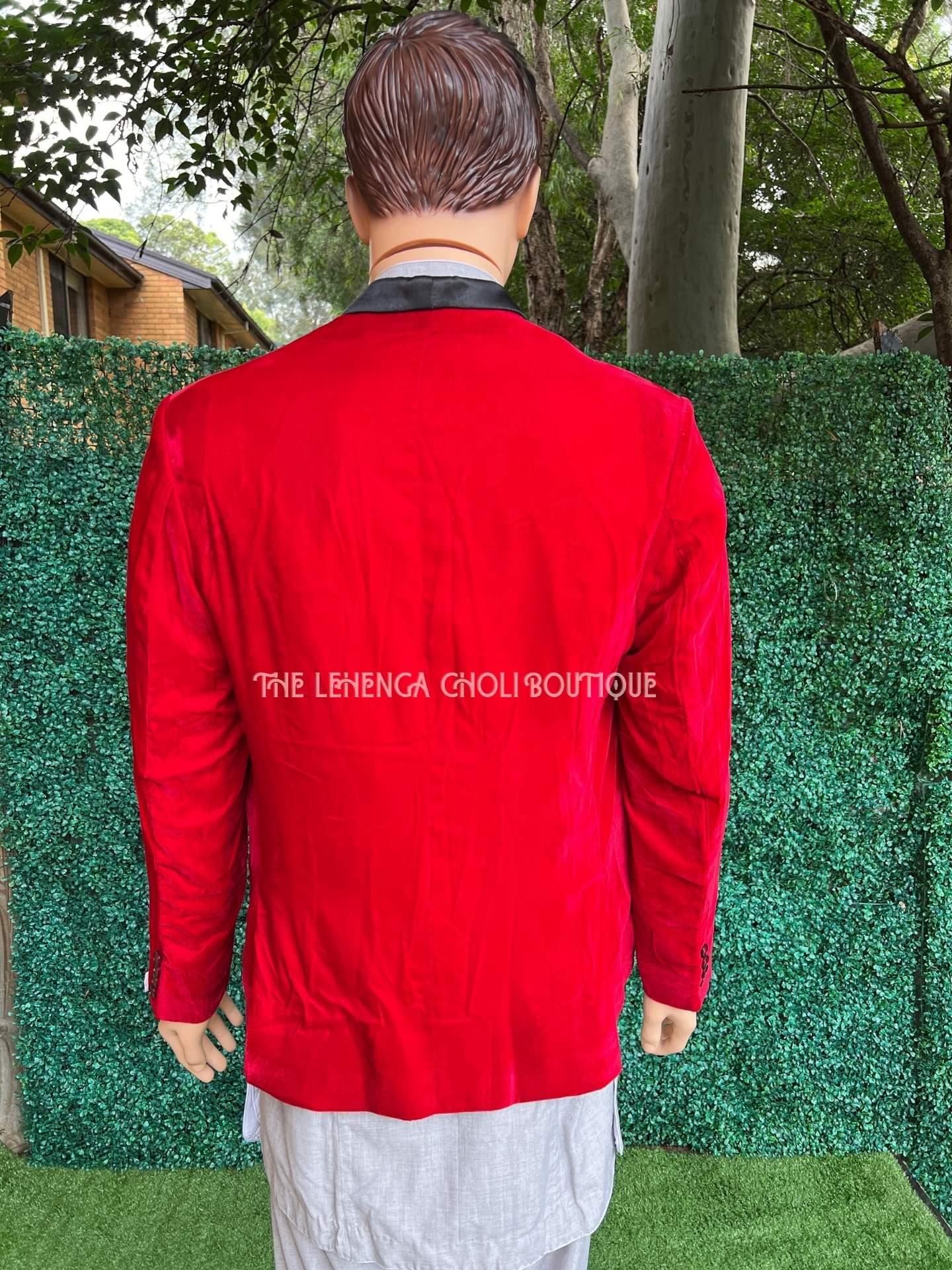 Mens Velvet Blazer In Red - Boutique Nepal