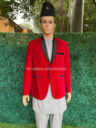 Mens Velvet Blazer In Red - Boutique Nepal Au