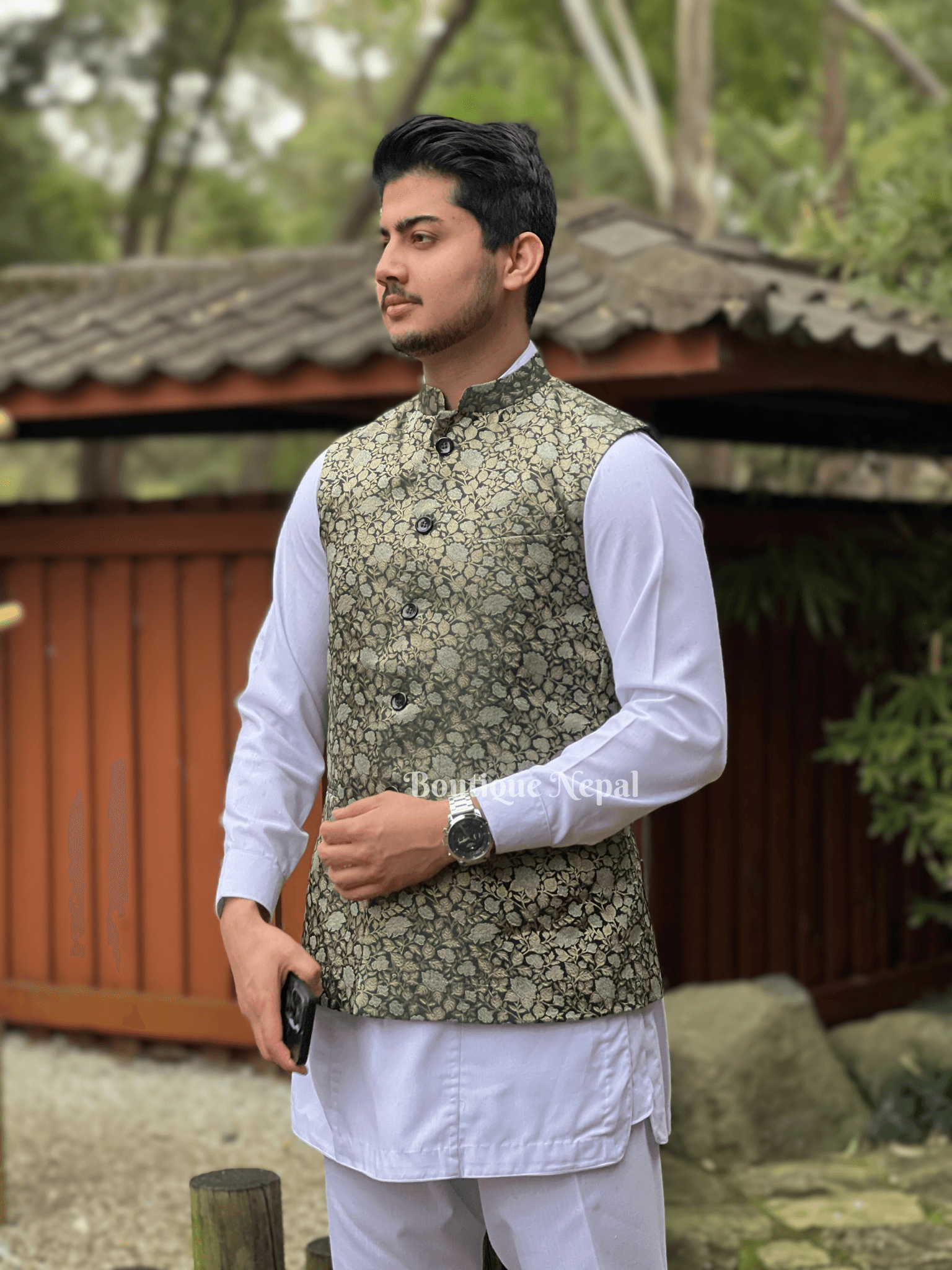 Mint Green Nehru Jacket - Boutique Nepal