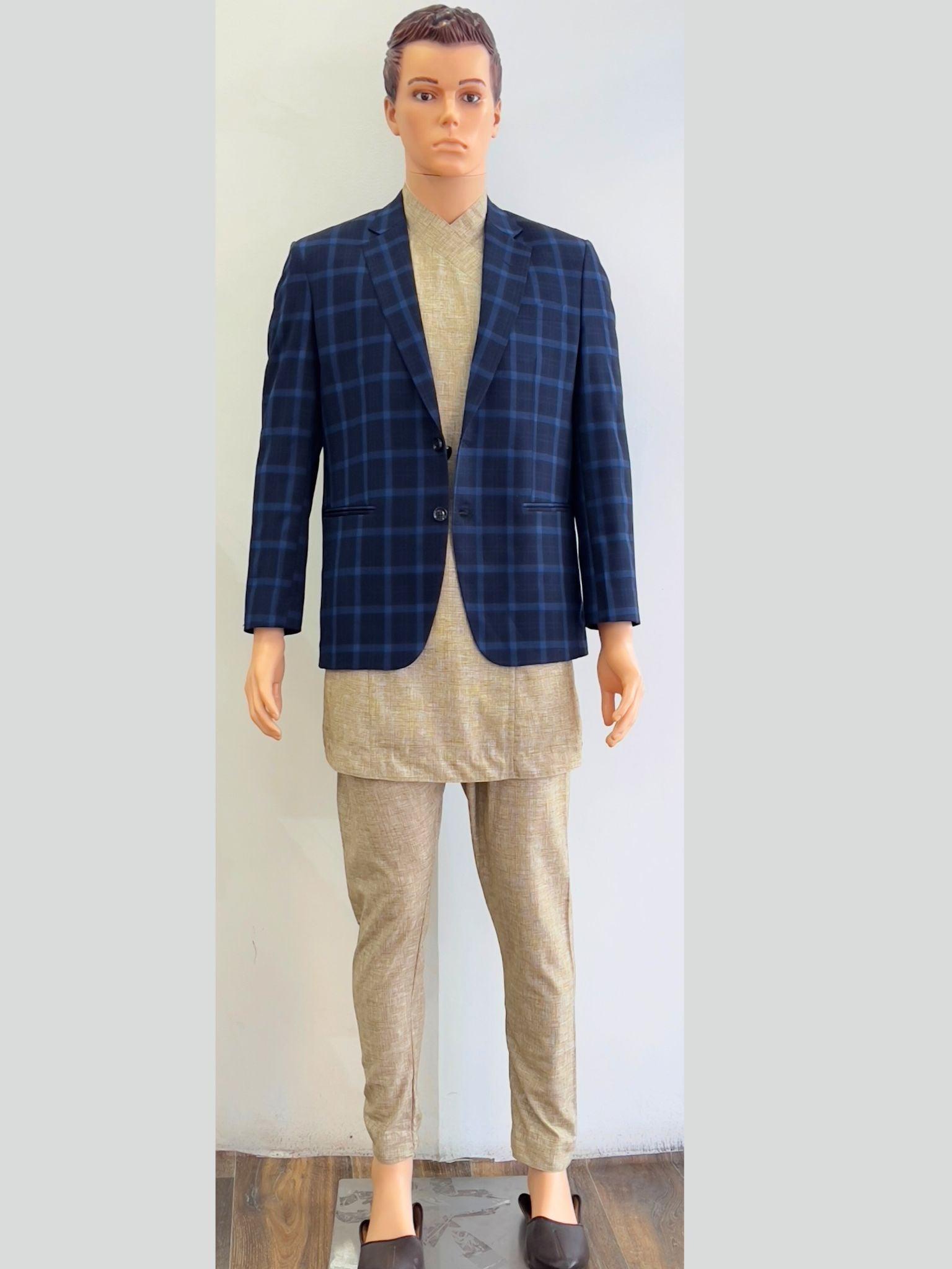 Navy Blue Check Blazer - Boutique Nepal