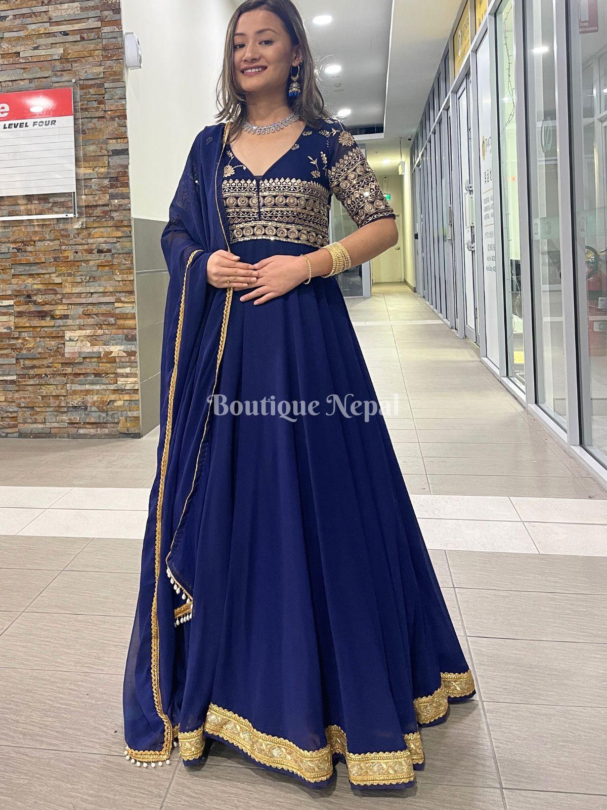 Long gown design hot sale royal blue