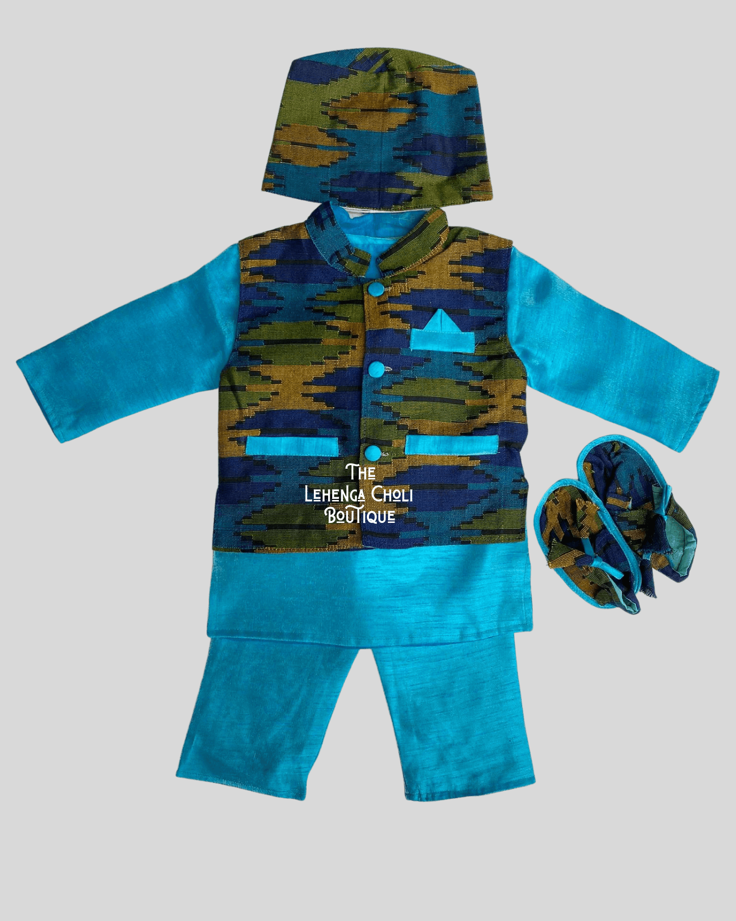 Nepali Dhak Pasni Dress For Baby Boy In SkyBlue | Nepali Baby Weaning Set in SkyBlue Color - Boutique Nepal Au