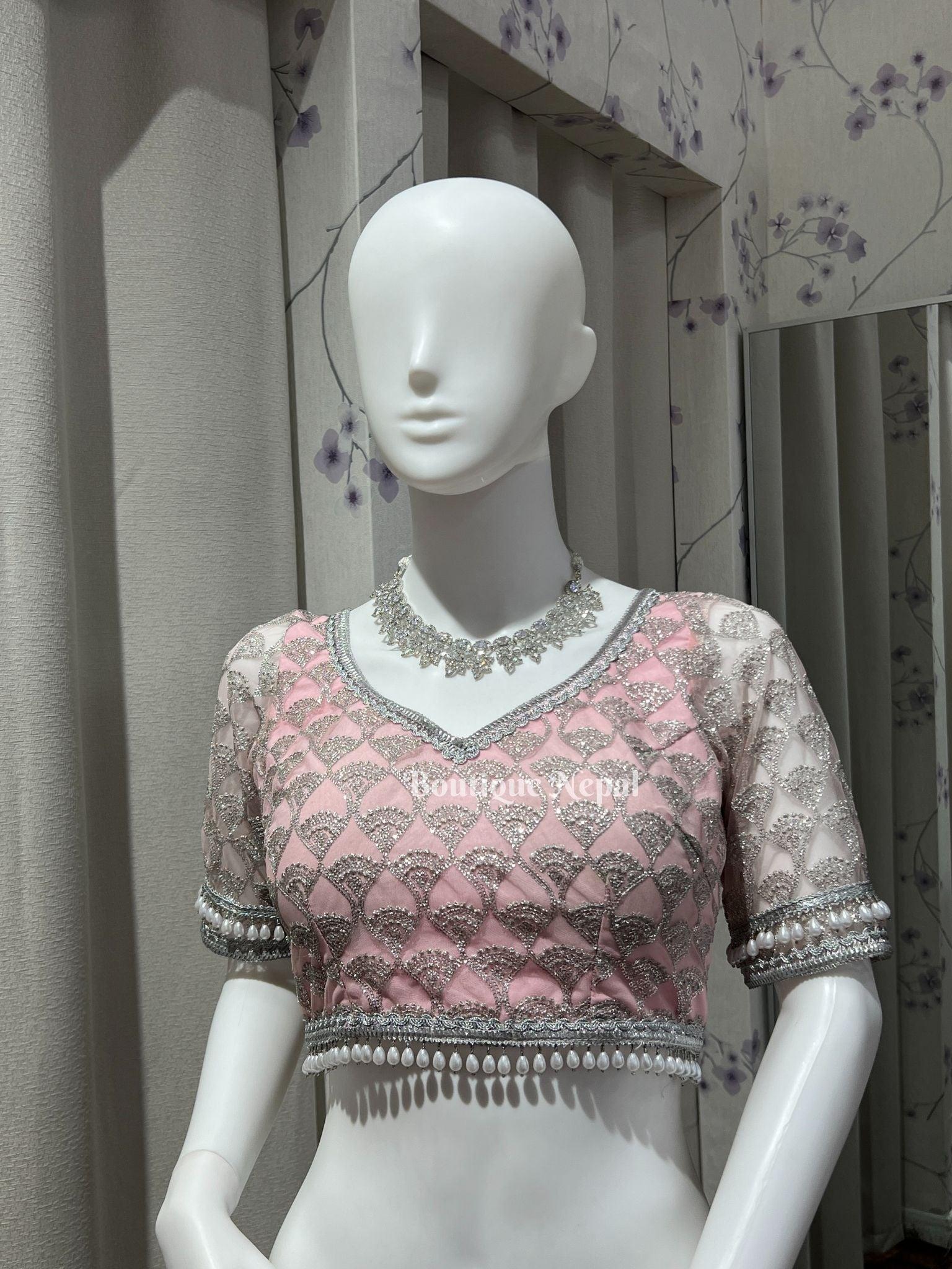 Net Blouse In Baby Pink - Boutique Nepal Australia 