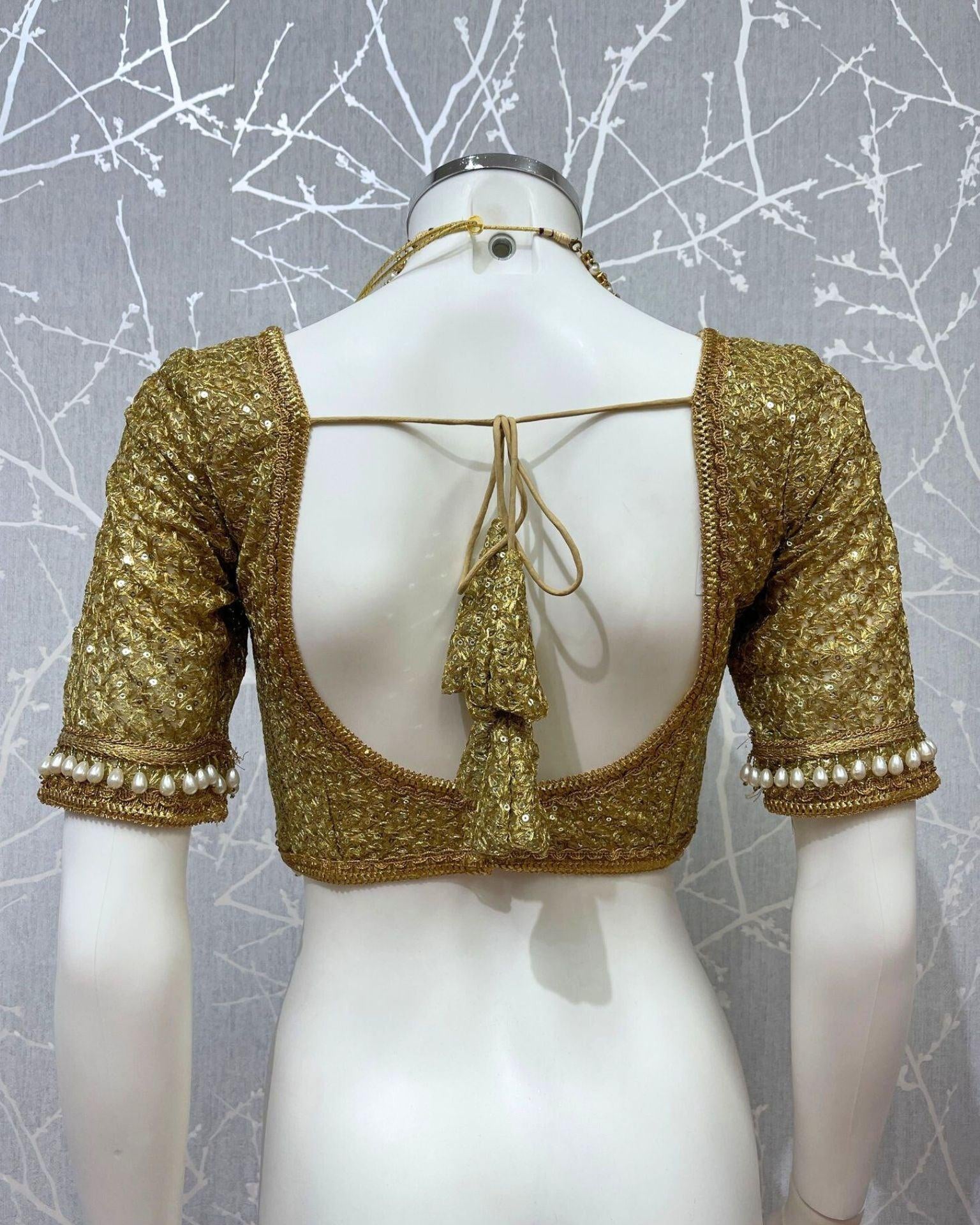 Net Blouse In Gold With Boroder