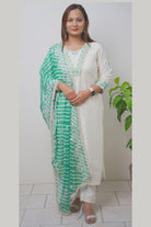 Off White Cotton Silk Kurta Set With Dupatta - Boutique Nepal