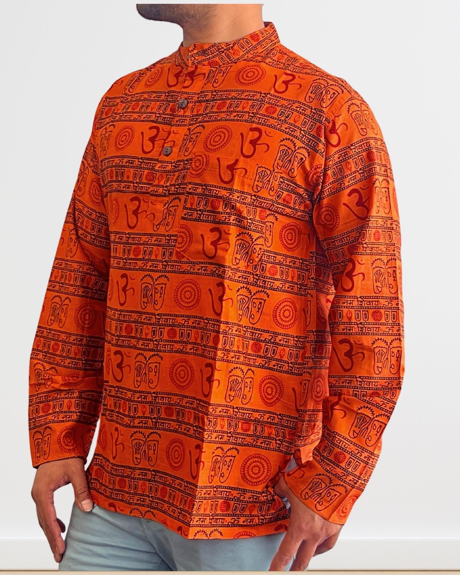 Orange Fulsleeve Om Print T- Shirt Unisex