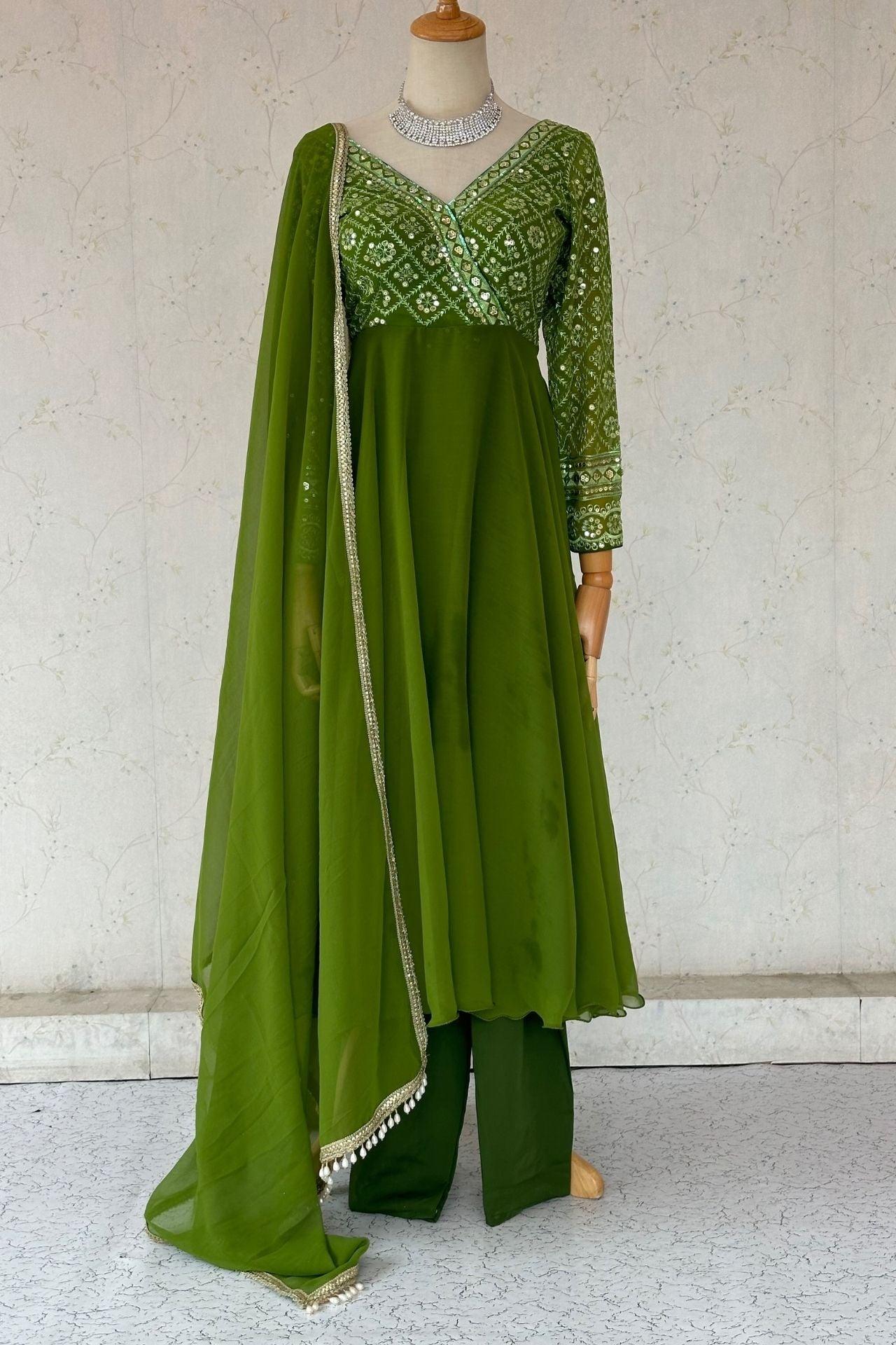 Parrot Green Anarkali Suit Set - Boutique Nepal