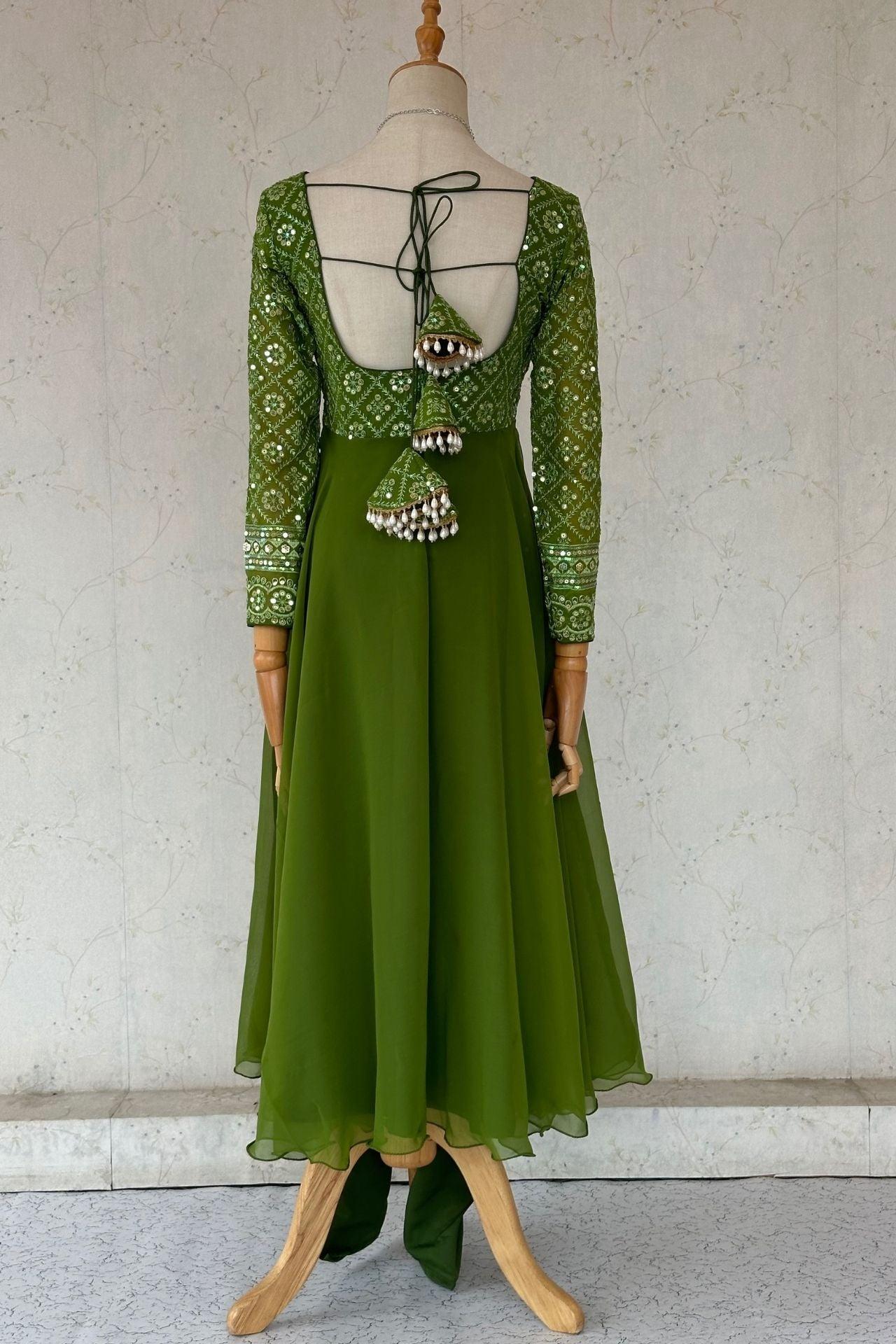 Parrot Green Anarkali Suit Set - Boutique Nepal