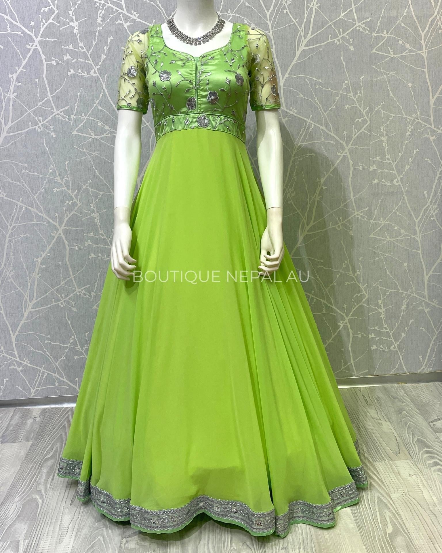 Parrot Green Designer Gown