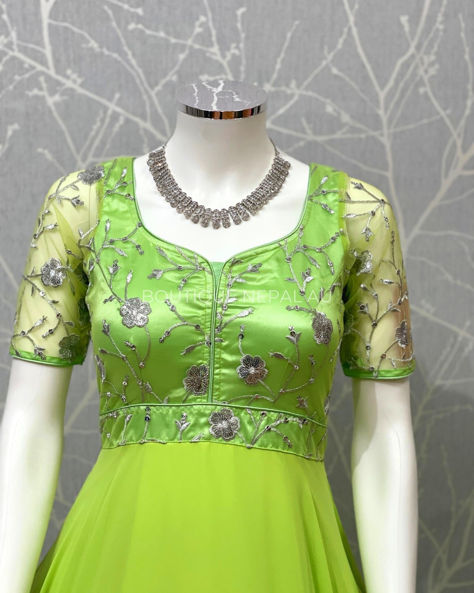 Parrot Green Designer Gown