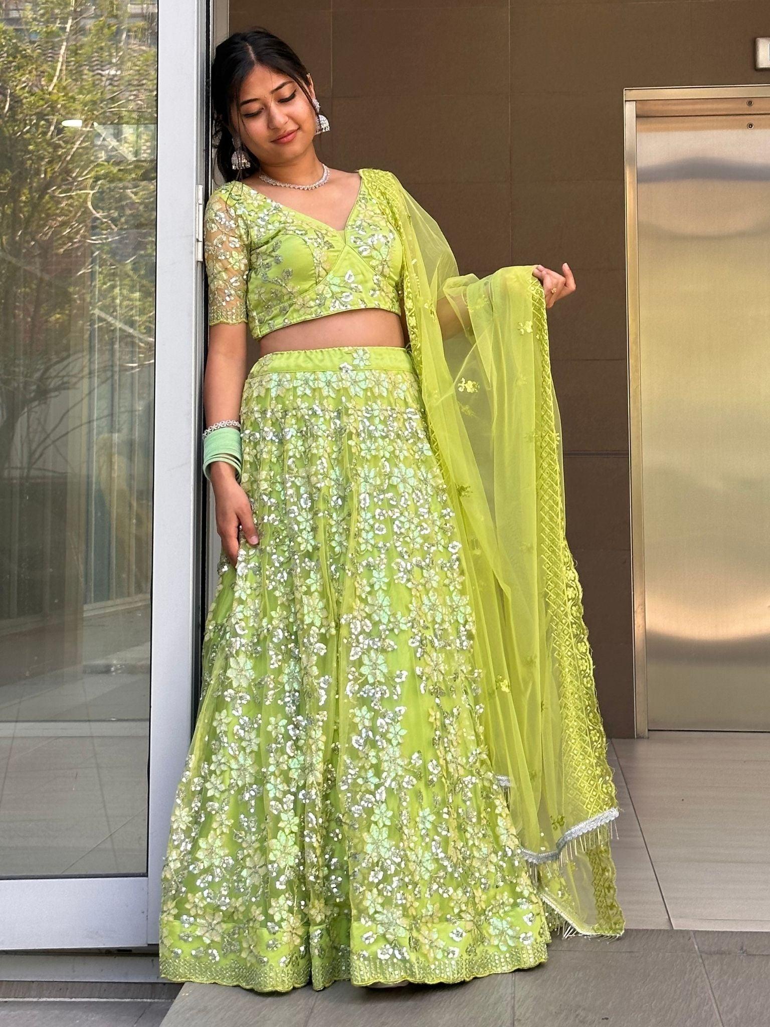 Parrot Green Lehenga Choli Set - Boutique Nepal