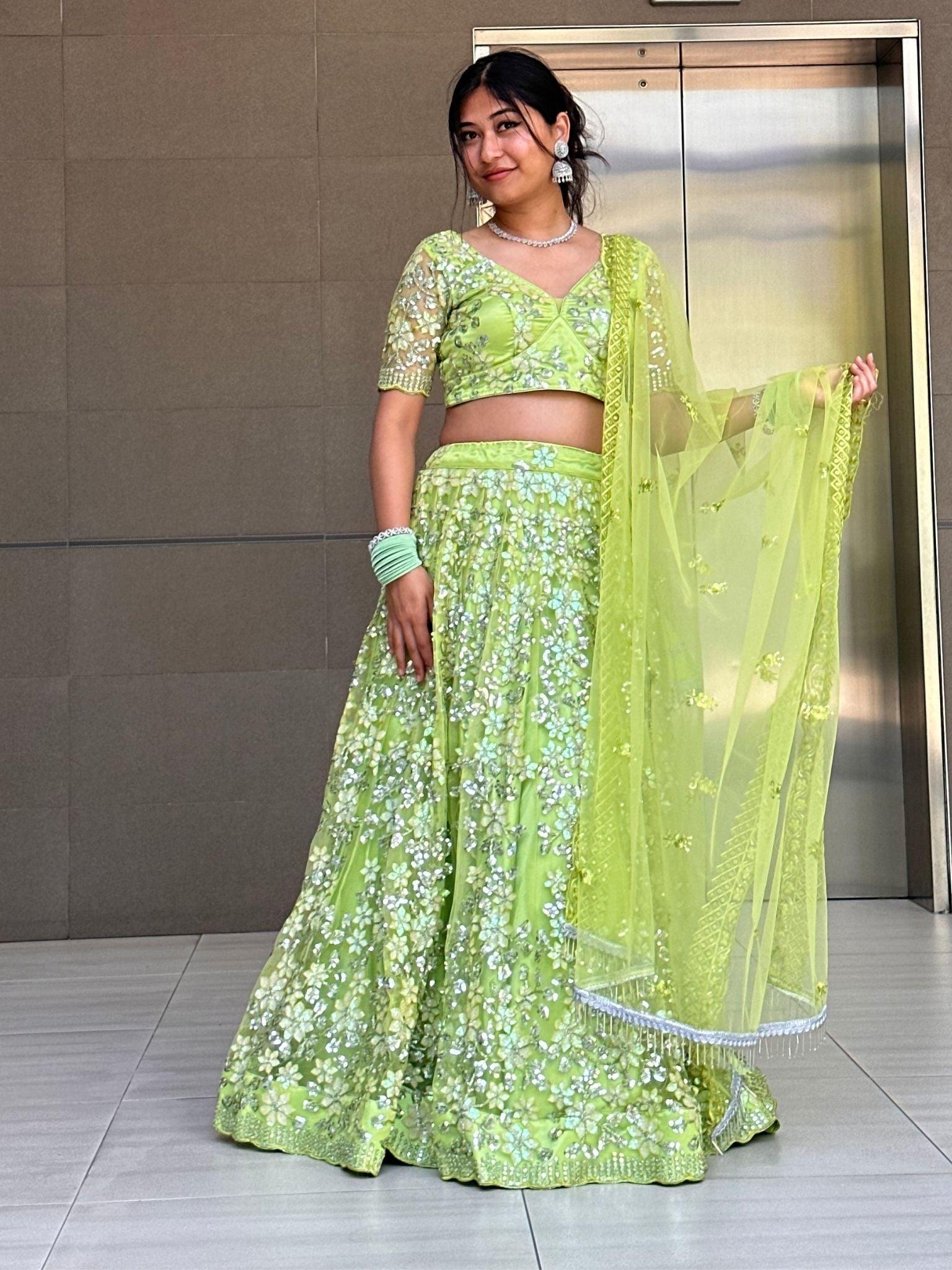 Parrot Green Lehenga Choli Set - Boutique Nepal