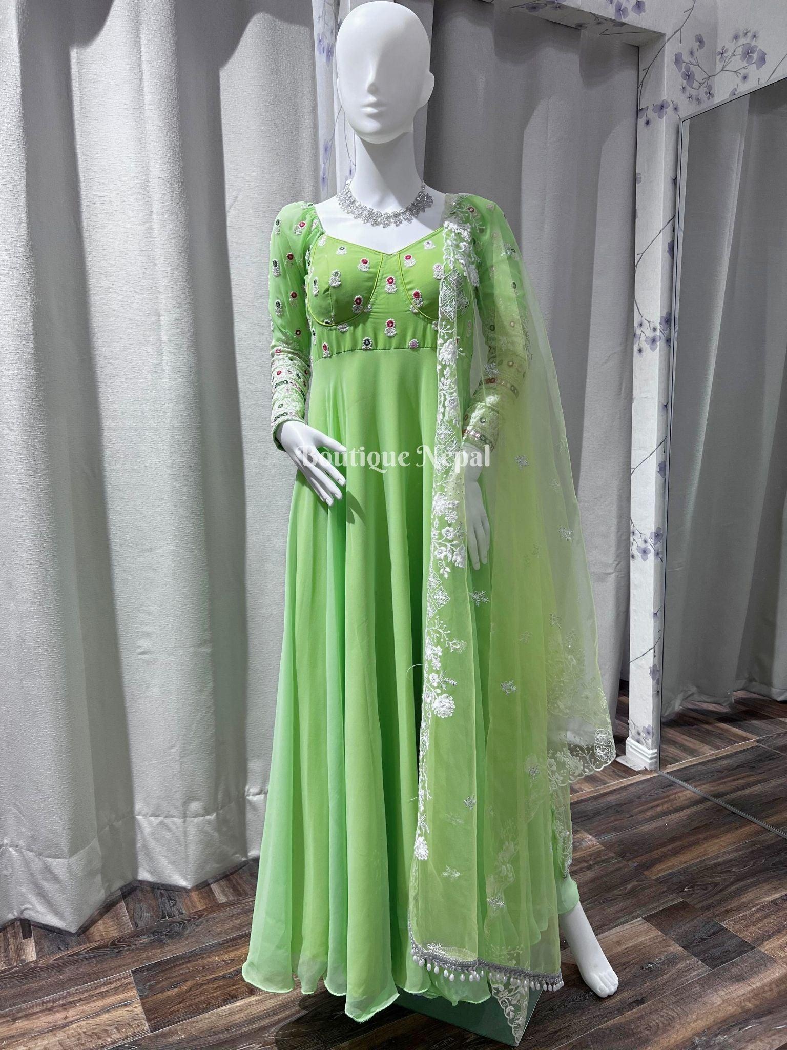 Green on sale anarkali suit