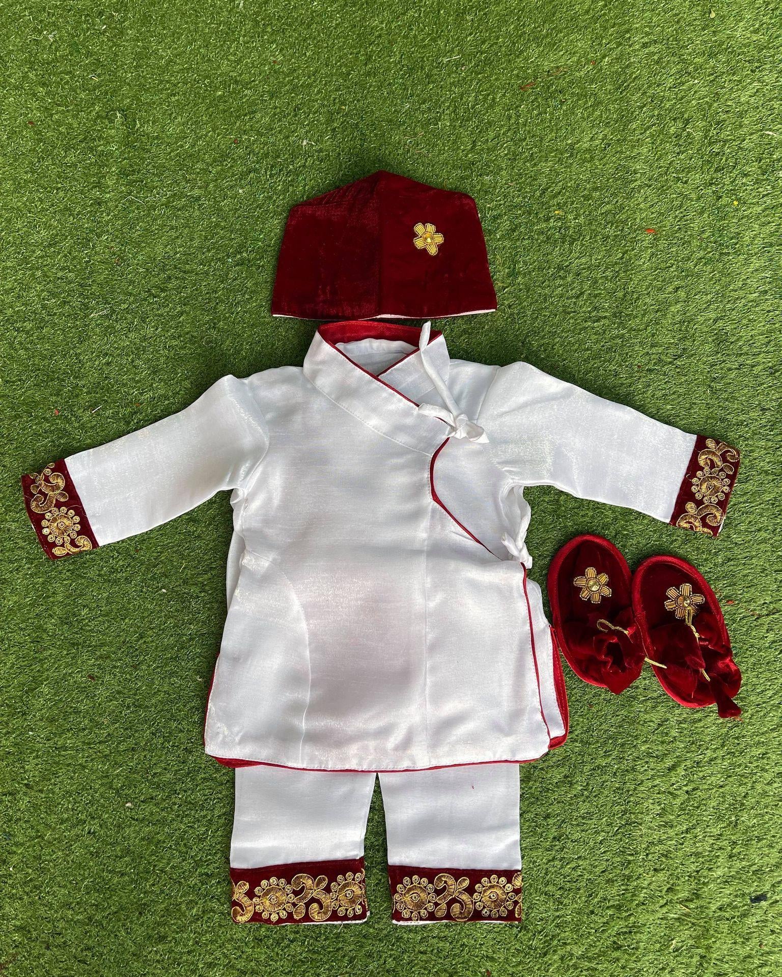 Pasni Baby Boy Handwork Coat Set In Maroon