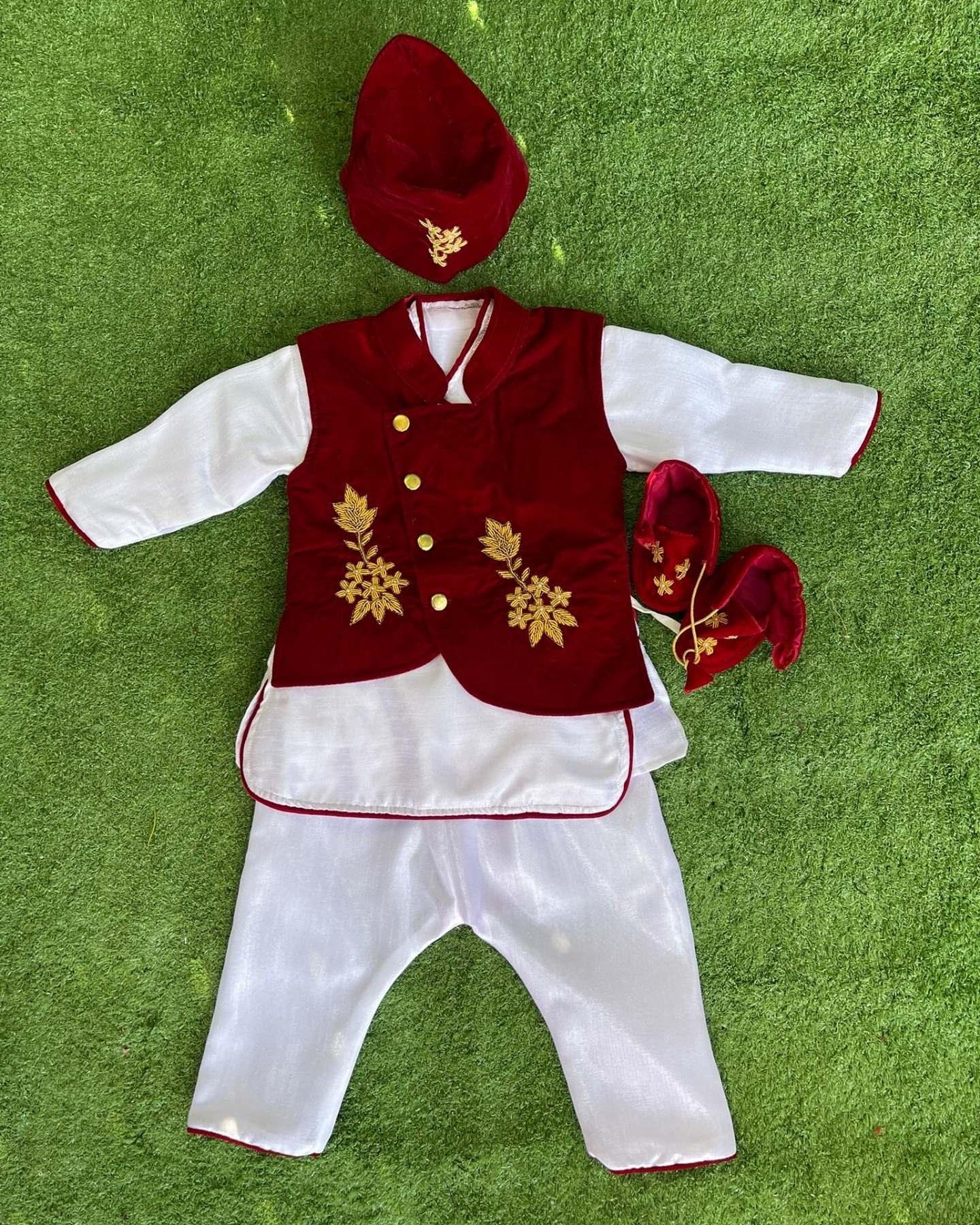 Pasni Boy Coat Set In Maroon - Boutique Nepal Au