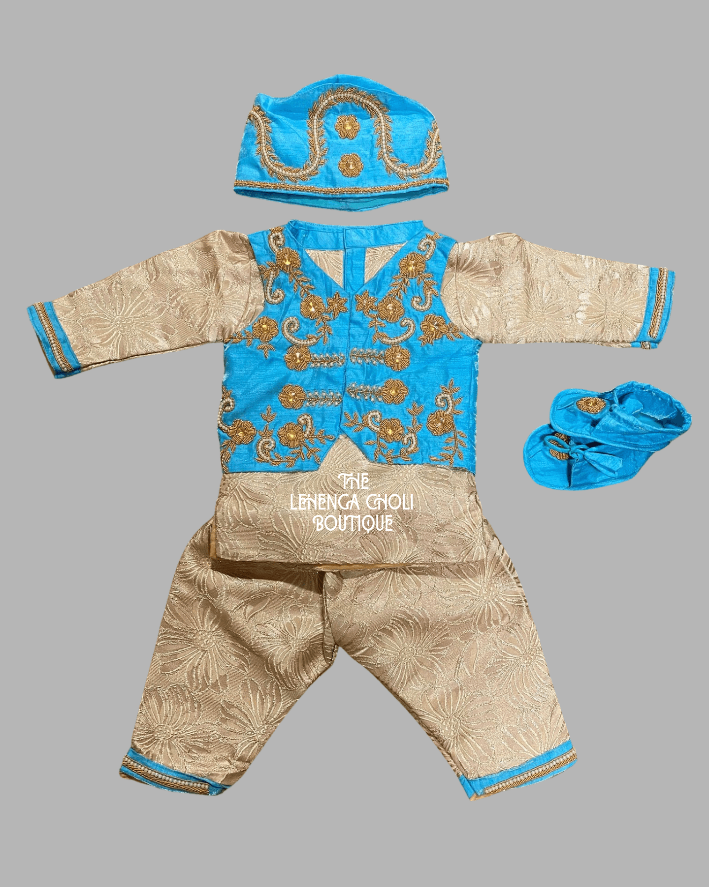 Baby Boy Pasni Set /Baby Weaning dress/ Weaning dress in Sky Blue and Golden Colour