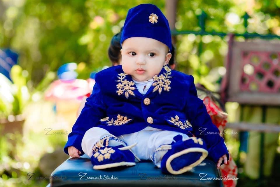 Pasni Handwork Coat Set In Blue