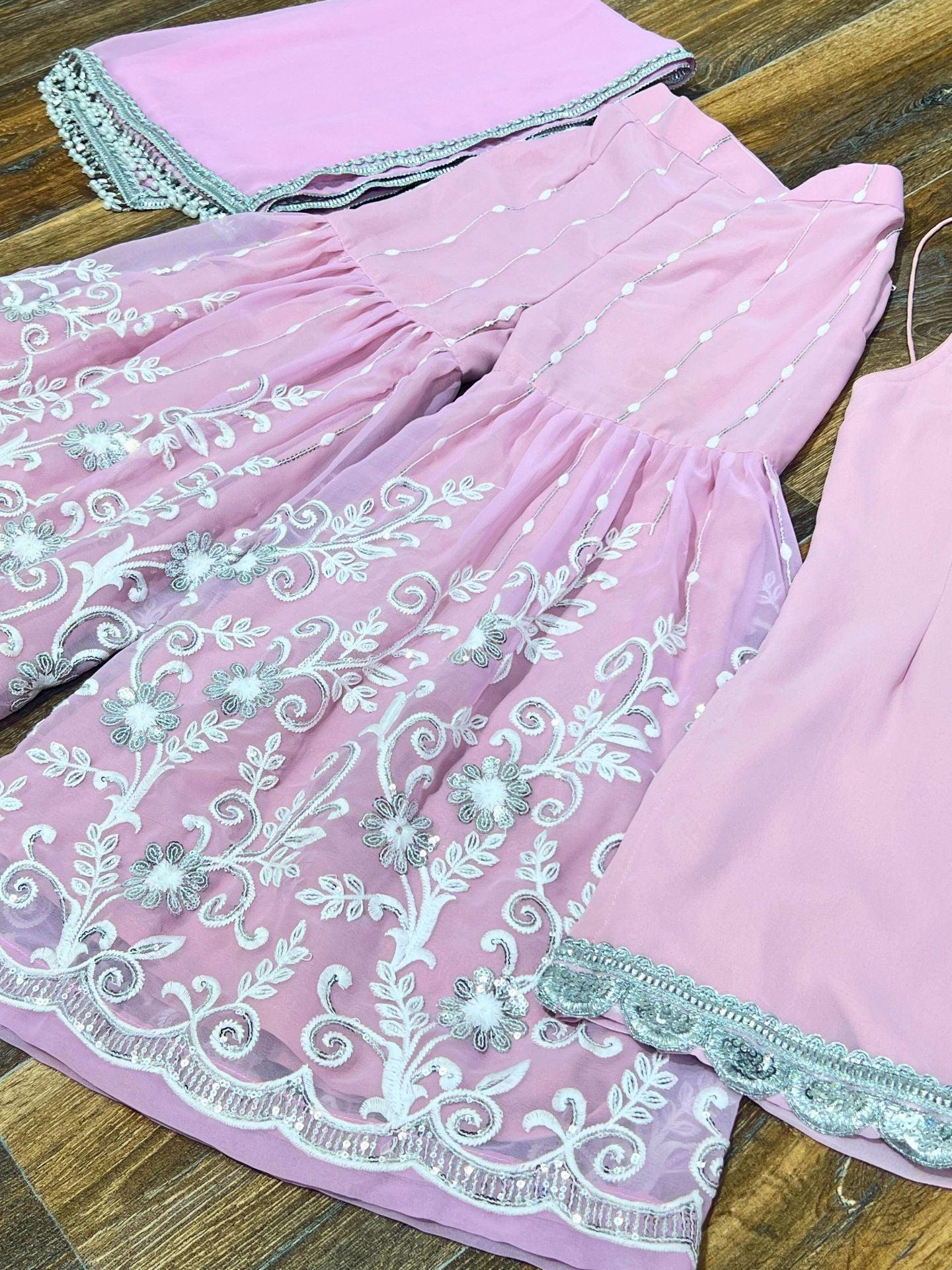 Pastel Pink Designer Sharara Kurta Set - Boutique Nepal