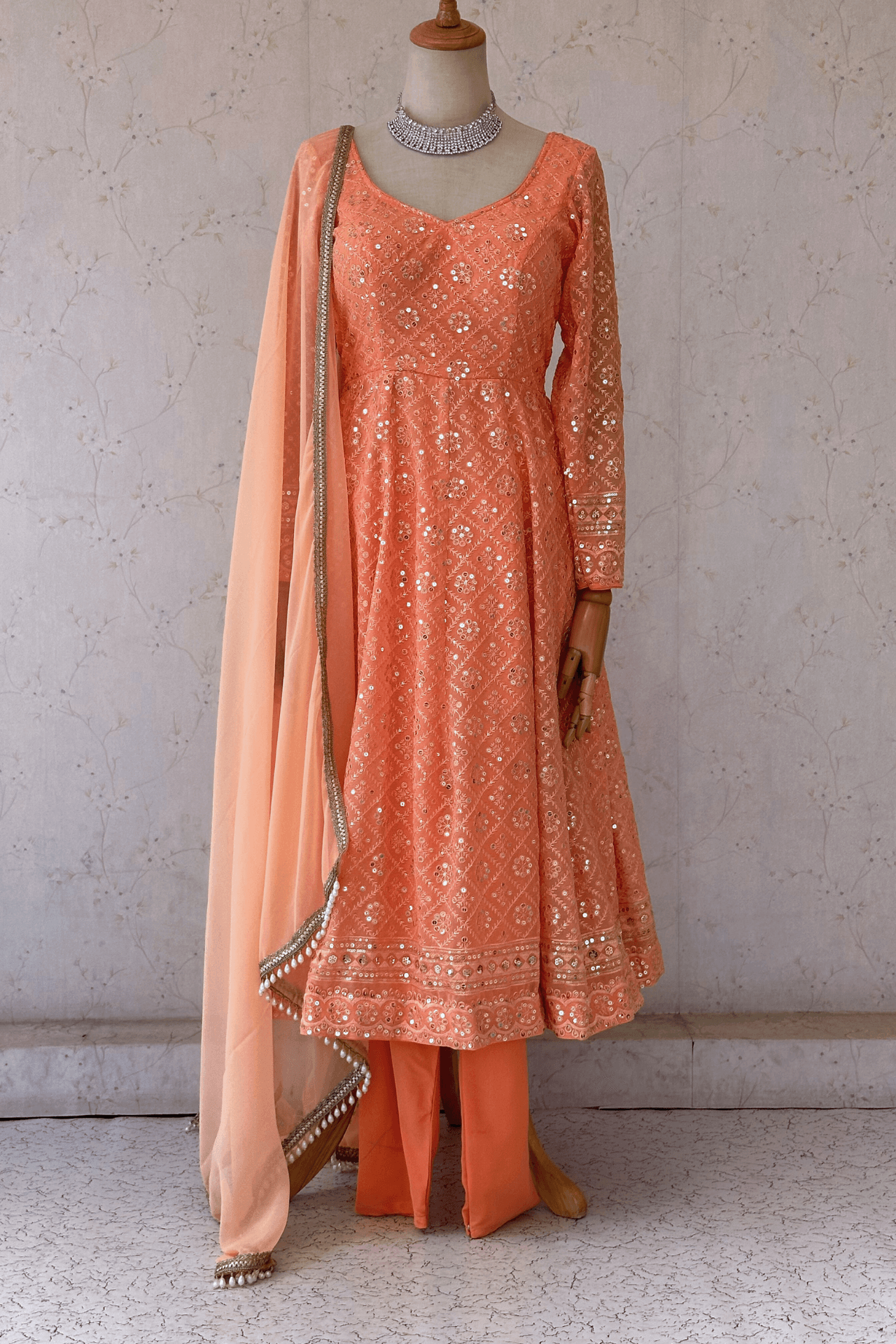 Peach Anarkali Kurta Set - Boutique Nepal